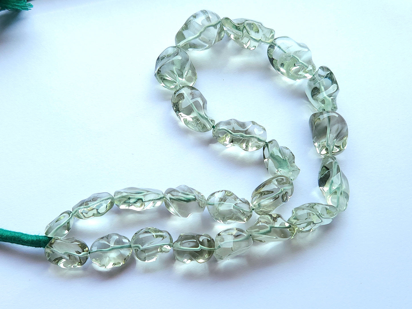 Natural Green Amethyst Smooth Twisted Tumble Beads