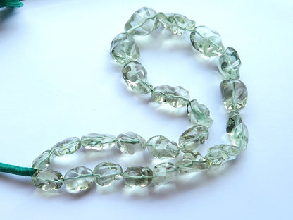 Natural Green Amethyst Smooth Twisted Tumble Beads