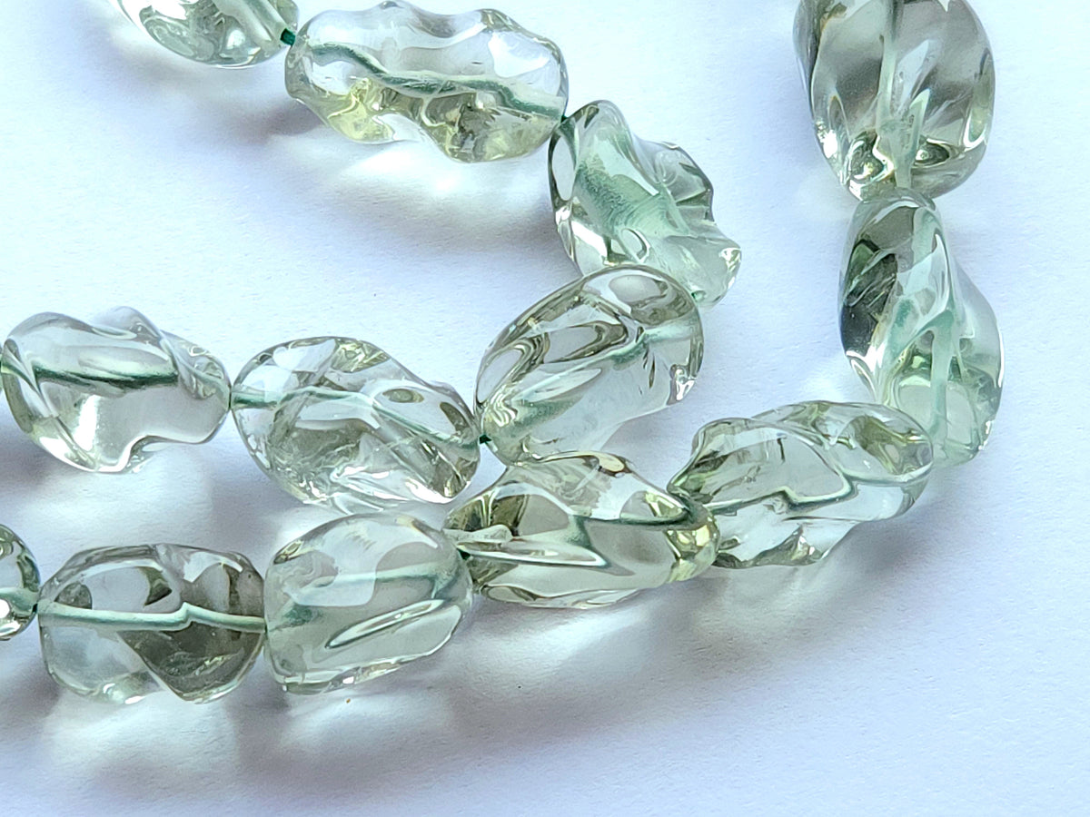 Natural Green Amethyst Smooth Twisted Tumble Beads