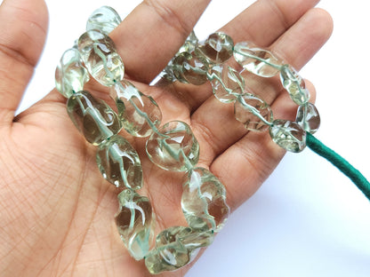 Natural Green Amethyst Smooth Twisted Tumble Beads