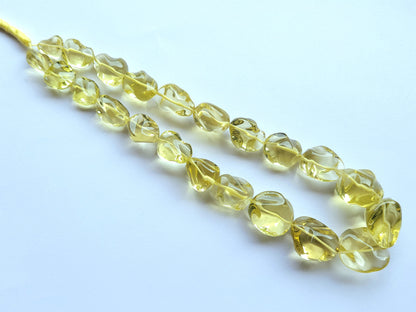 Natural Lemon Quartz Smooth Twisted Tumble Beads