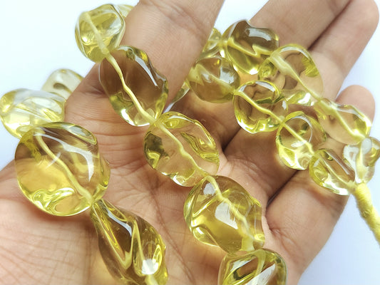 Natural Lemon Quartz Smooth Twisted Tumble Beads