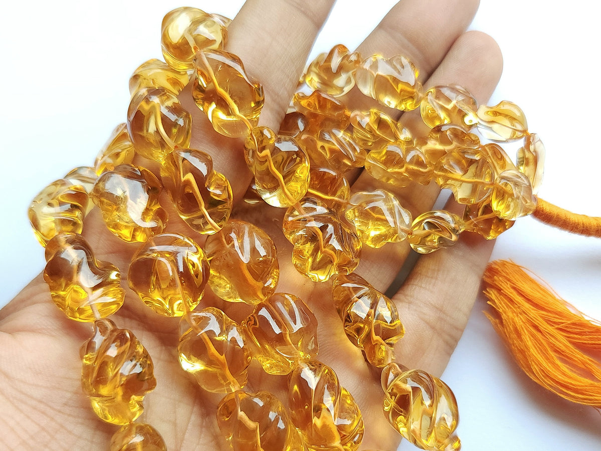 Natural Citrine Smooth Twisted Tumble Beads