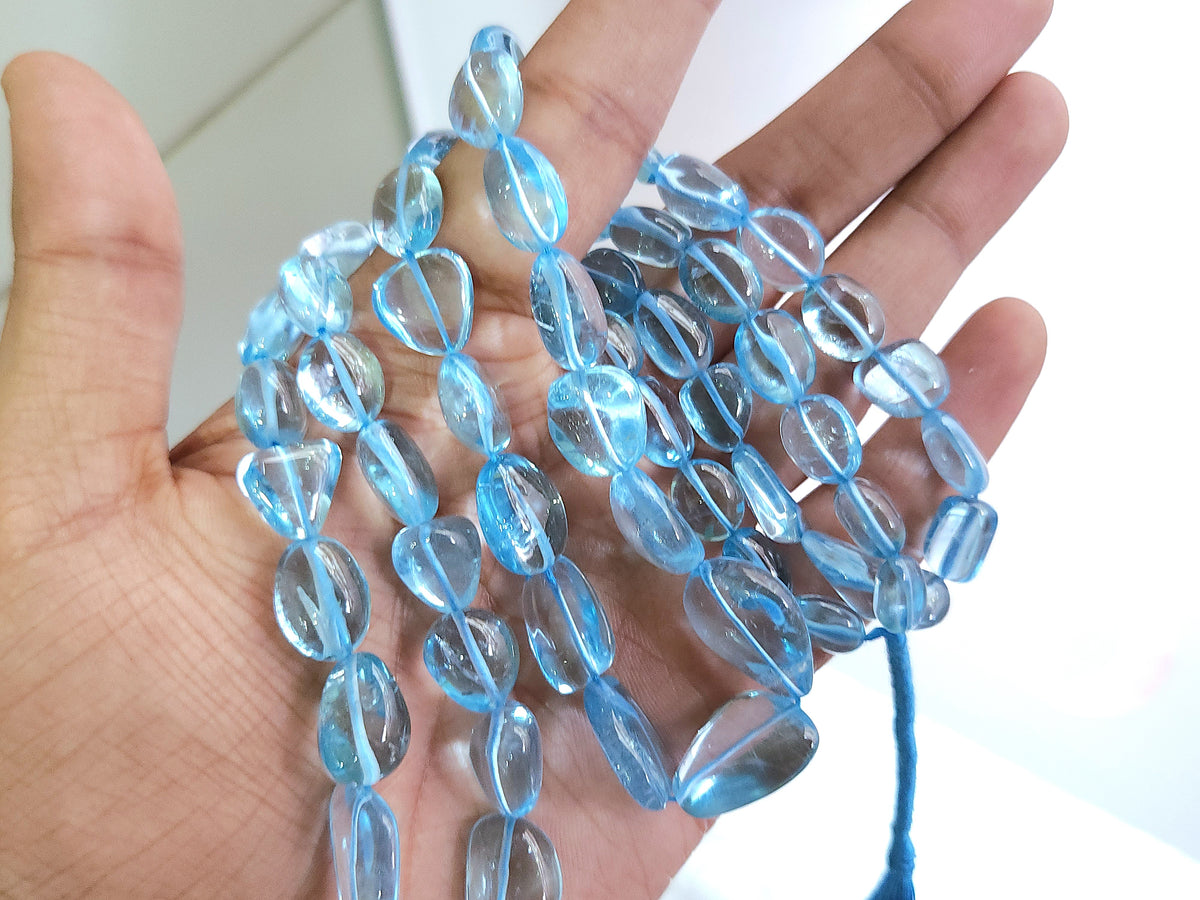 Natural Blue Topaz Smooth Oval / Tumble Shape Beads