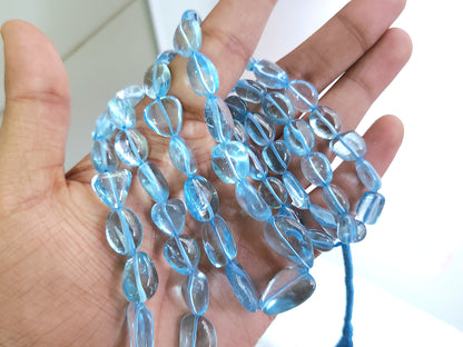 Natural Blue Topaz Smooth Oval / Tumble Shape Beads