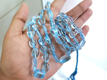 Natural Blue Topaz Smooth Oval / Tumble Shape Beads
