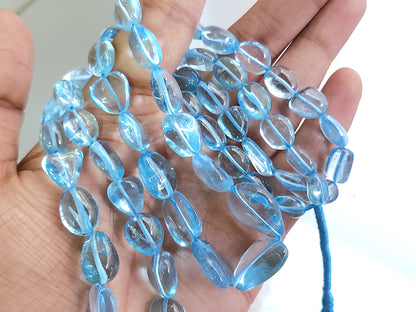 Natural Blue Topaz Smooth Oval / Tumble Shape Beads