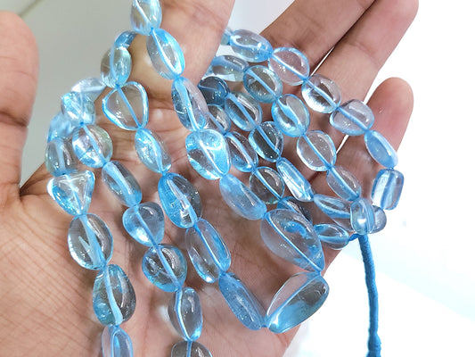 Natural Blue Topaz Smooth Oval / Tumble Shape Beads