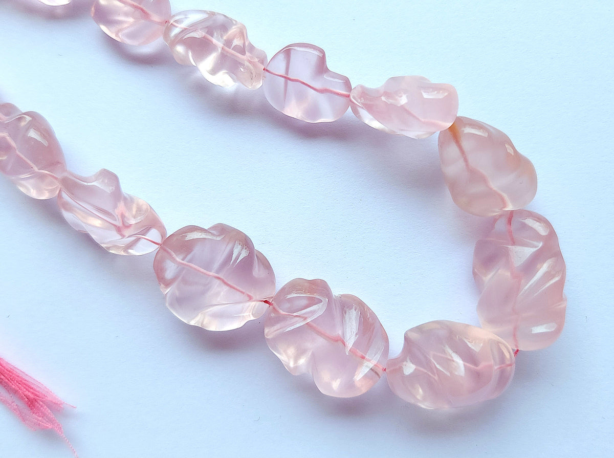 Natural Rose Quartz Smooth Twisted Tumble Beads
