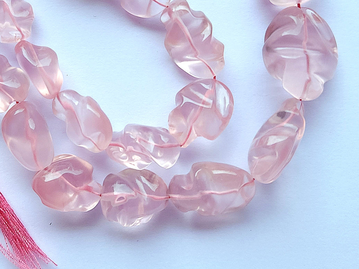 Natural Rose Quartz Smooth Twisted Tumble Beads