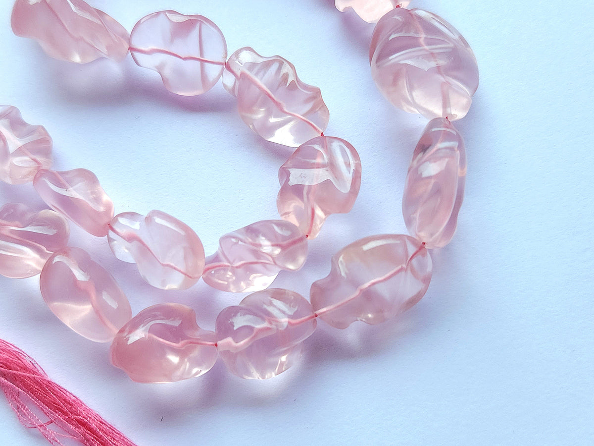 Natural Rose Quartz Smooth Twisted Tumble Beads