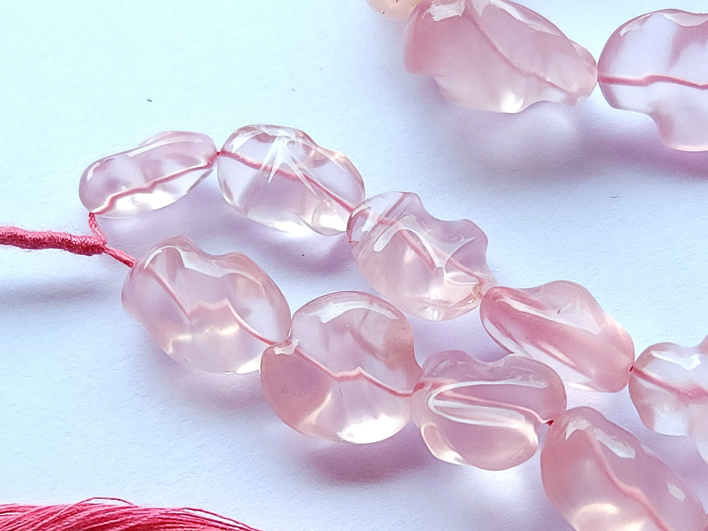 Natural Rose Quartz Smooth Twisted Tumble Beads