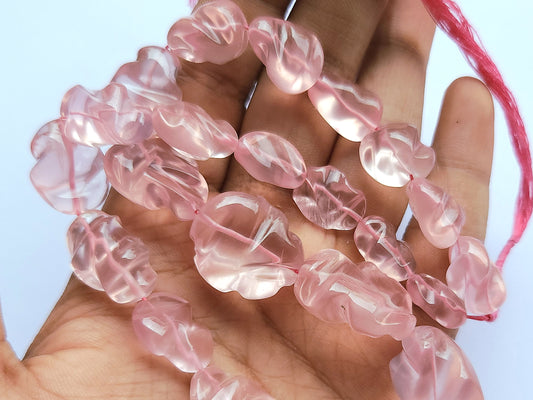 Natural Rose Quartz Smooth Twisted Tumble Beads