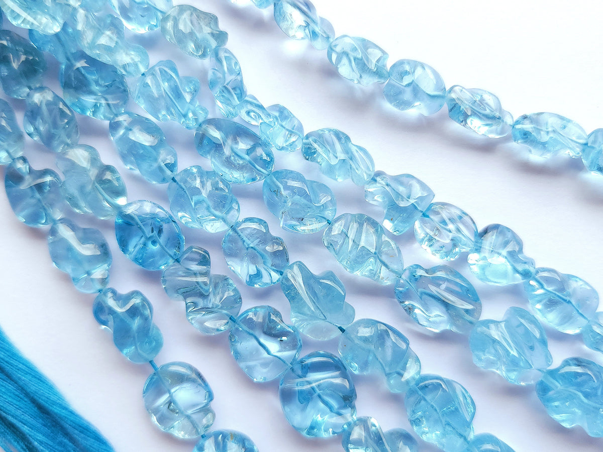 Natural Blue Topaz Smooth Twisted Tumble Beads