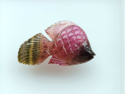 Natural Bi-Tourmaline Carved Fishes For Charms & Pendants