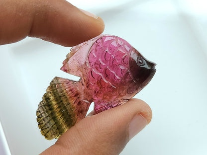 Natural Bi-Tourmaline Carved Fishes For Charms & Pendants