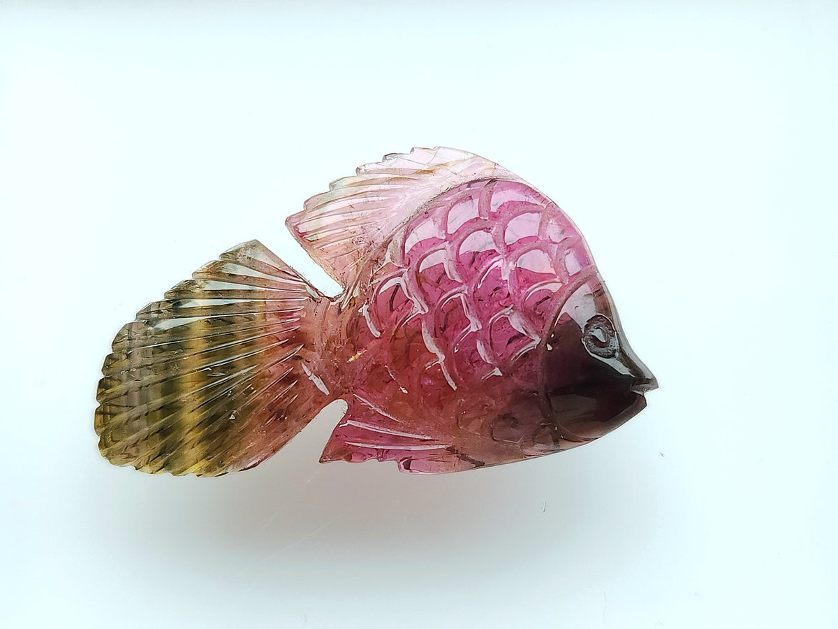 Natural Bi-Tourmaline Carved Fishes For Charms & Pendants