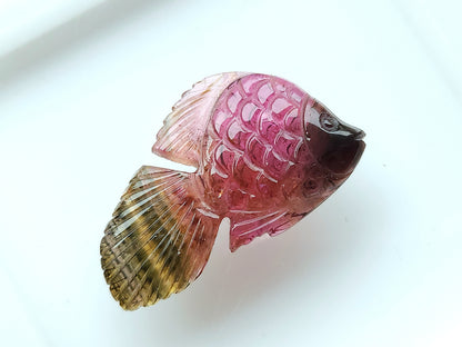 Natural Bi-Tourmaline Carved Fishes For Charms & Pendants