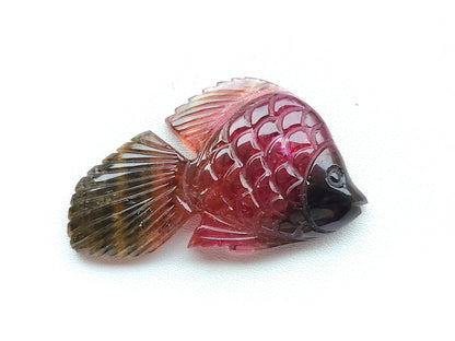 Natural Bi-Tourmaline Carved Fishes For Charms & Pendants
