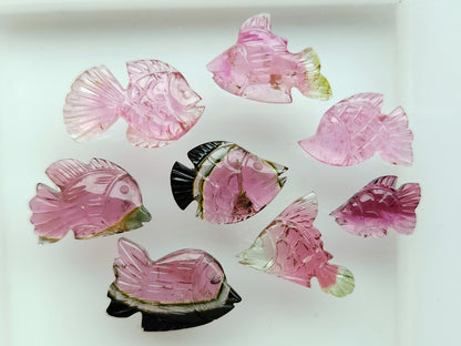 Natural Bi-Tourmaline Carved Fishes For Charms & Pendants