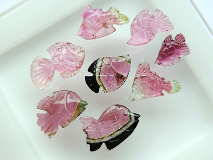 Rare! Natural Bi-Tourmaline Fish Carving, Watermelon Tourmaline Fish Carving, Tourmaline Carving for Jewelry Making, Handcarved Tourmaline