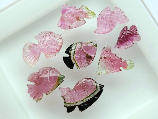 Rare! Natural Bi-Tourmaline Fish Carving, Watermelon Tourmaline Fish Carving, Tourmaline Carving for Jewelry Making, Handcarved Tourmaline