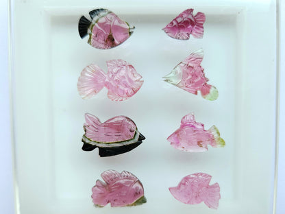 Natural Bi-Tourmaline Carved Fishes For Charms & Pendants