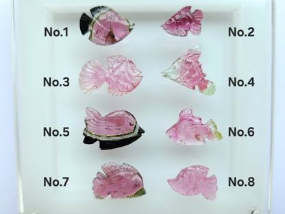 Natural Bi-Tourmaline Carved Fishes For Charms & Pendants