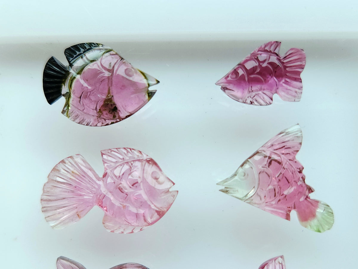 Natural Bi-Tourmaline Carved Fishes For Charms & Pendants