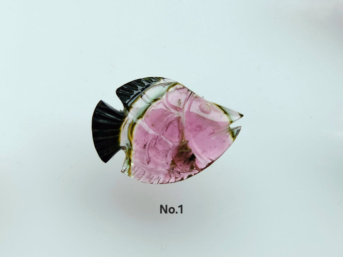 Natural Bi-Tourmaline Carved Fishes For Charms & Pendants