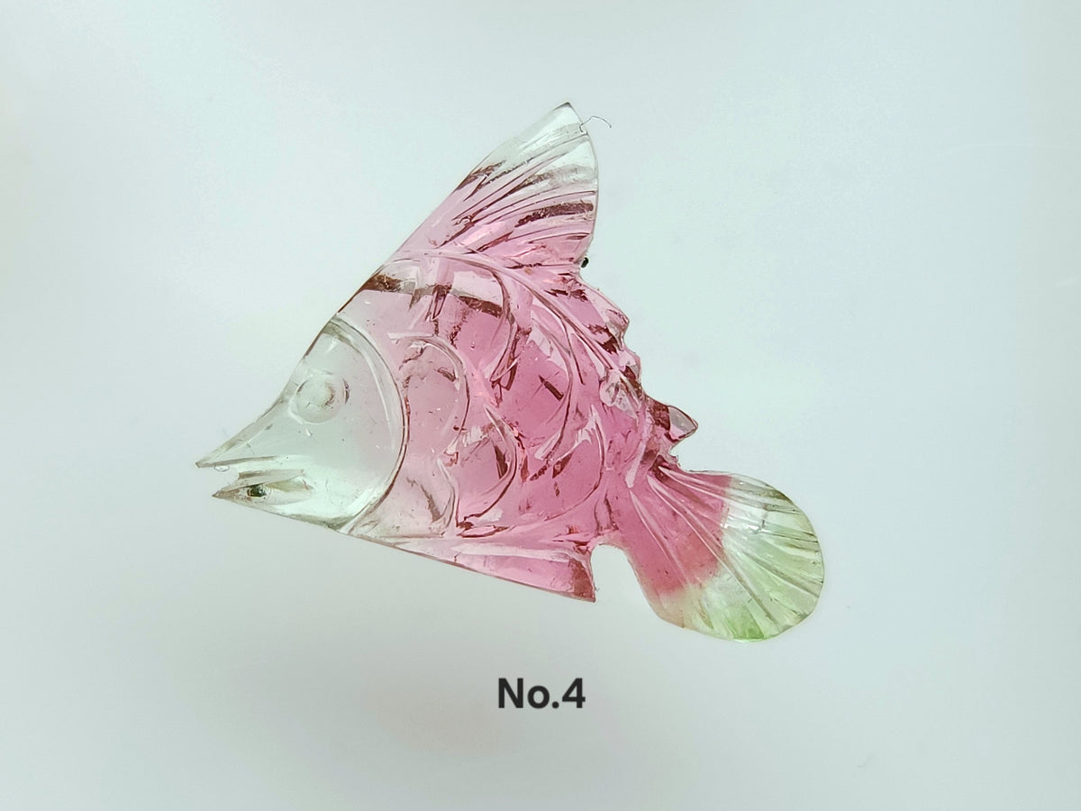 Natural Bi-Tourmaline Carved Fishes For Charms & Pendants