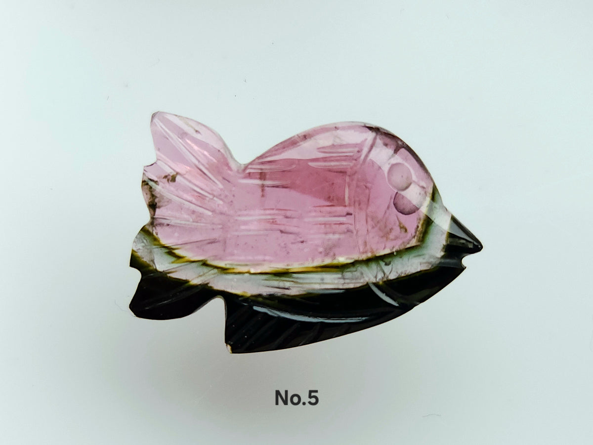 Natural Bi-Tourmaline Carved Fishes For Charms & Pendants