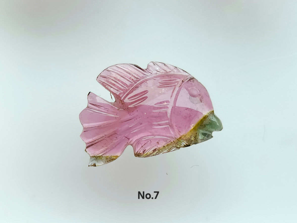 Natural Bi-Tourmaline Carved Fishes For Charms & Pendants