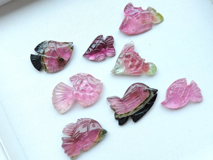 Natural Bi-Tourmaline Carved Fishes For Charms & Pendants