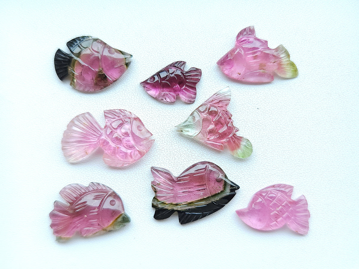 Natural Bi-Tourmaline Carved Fishes For Charms & Pendants
