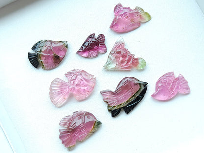 Natural Bi-Tourmaline Carved Fishes For Charms & Pendants