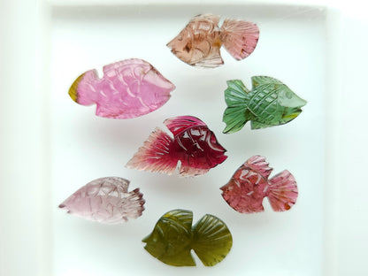 Natural Bi-Tourmaline Carved Fishes For Charms & Pendants