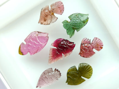 Natural Bi-Tourmaline Carved Fishes For Charms & Pendants