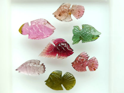 Rare! Natural Bi-Tourmaline Fish Carving, Watermelon Tourmaline Fish Carving, Tourmaline Carving for Jewelry Making, Handcarved Tourmaline