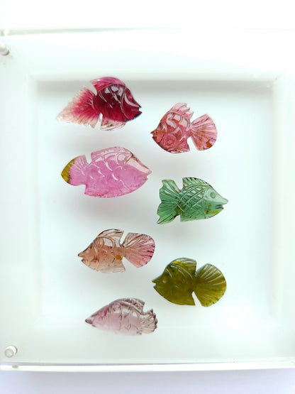 Natural Bi-Tourmaline Carved Fishes For Charms & Pendants