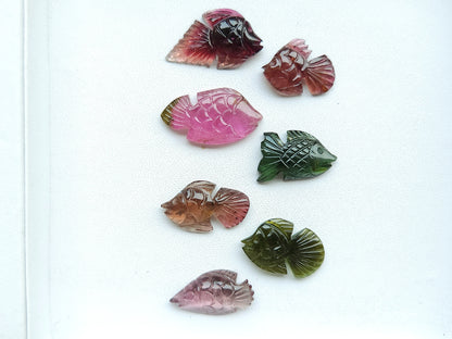 Natural Bi-Tourmaline Carved Fishes For Charms & Pendants