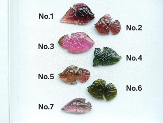 Natural Bi-Tourmaline Carved Fishes For Charms & Pendants