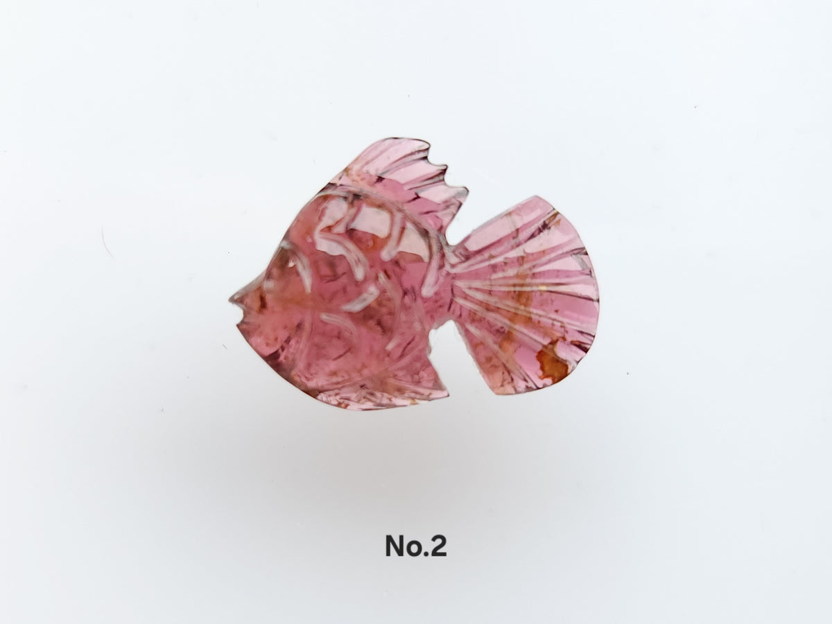 Natural Bi-Tourmaline Carved Fishes For Charms & Pendants