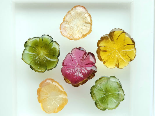 Natural Multi Tourmaline Carved Flowers, Large Tourmaline Flower Carvings, Gemstone Flowers for Pendant, Charms & Jewelry Making
