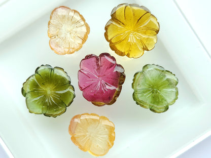 Natural Bi-Tourmaline Loose Flower Carvings