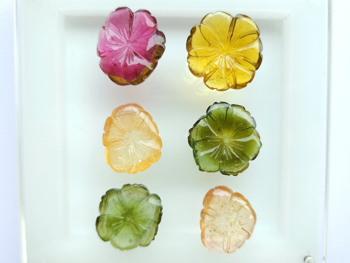 Natural Bi-Tourmaline Loose Flower Carvings