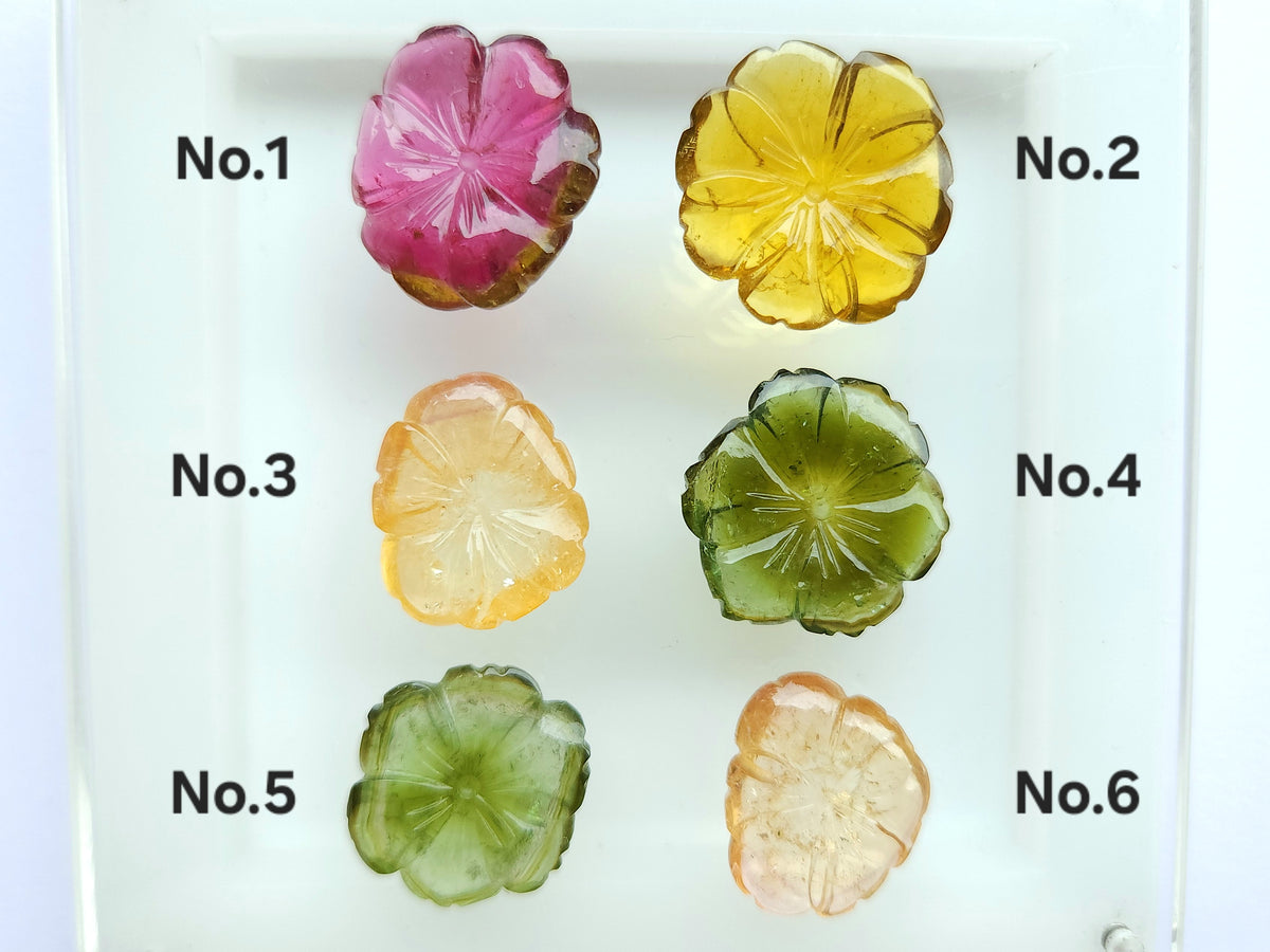 Natural Bi-Tourmaline Loose Flower Carvings