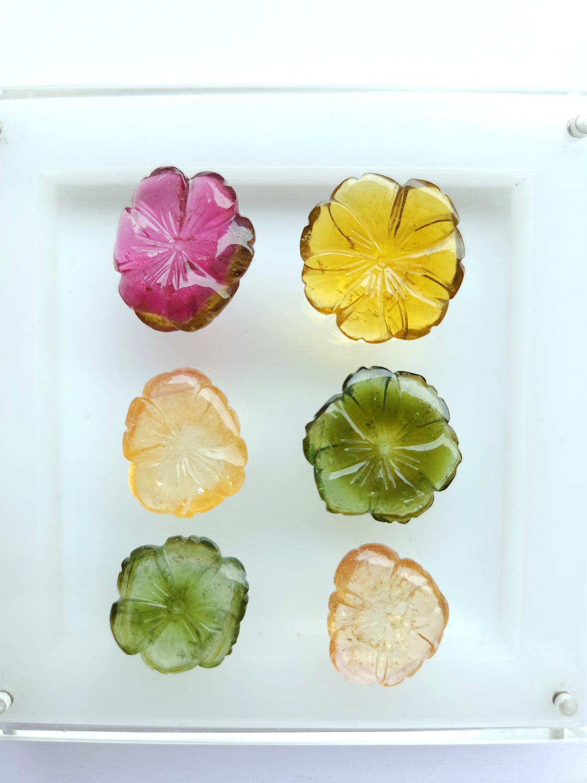 Natural Bi-Tourmaline Loose Flower Carvings