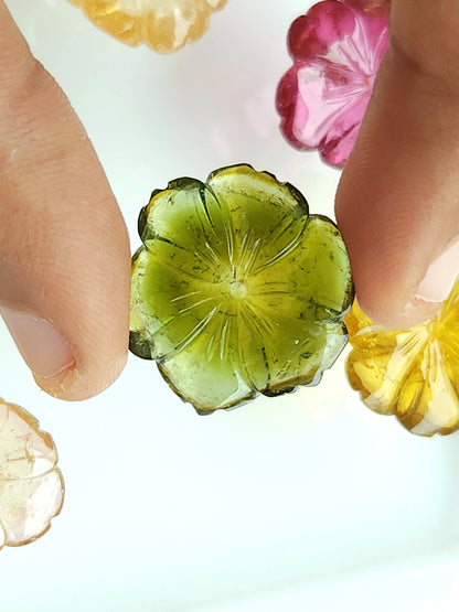 Natural Bi-Tourmaline Loose Flower Carvings
