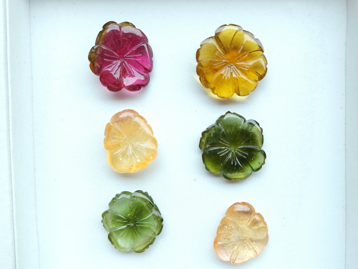 Natural Bi-Tourmaline Loose Flower Carvings